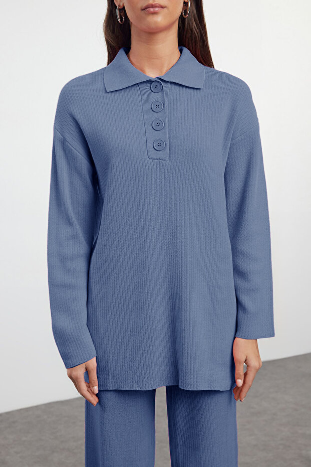 Indigo Polo Yaka Ftilli Triko Alt-Üst Takım TCTAW25US00044 - 3