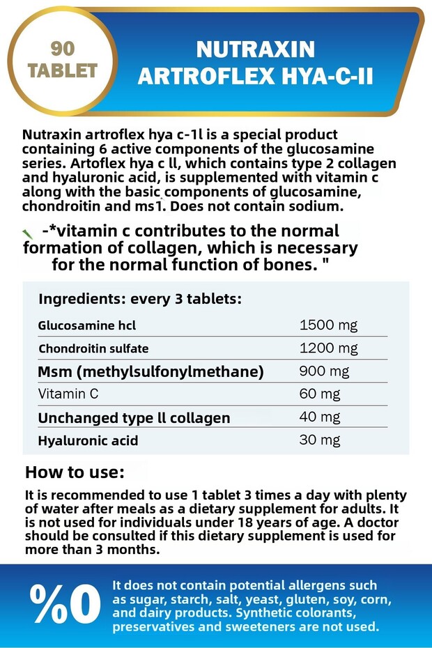 Nutraxin Artroflex Hya-C-II - 2 Pieces of 90 Tablets - 4