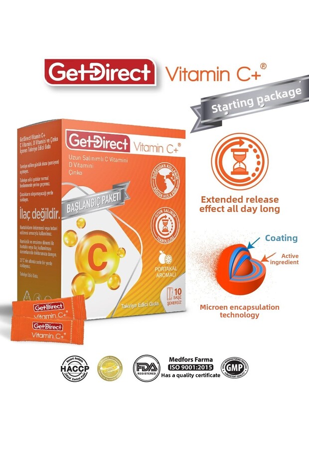 Vitamin C+ 1000 Mg Vitamin C, Vitamin D, Zinc 10 Sachets – Long-Release Vitamin C, Use Without Water