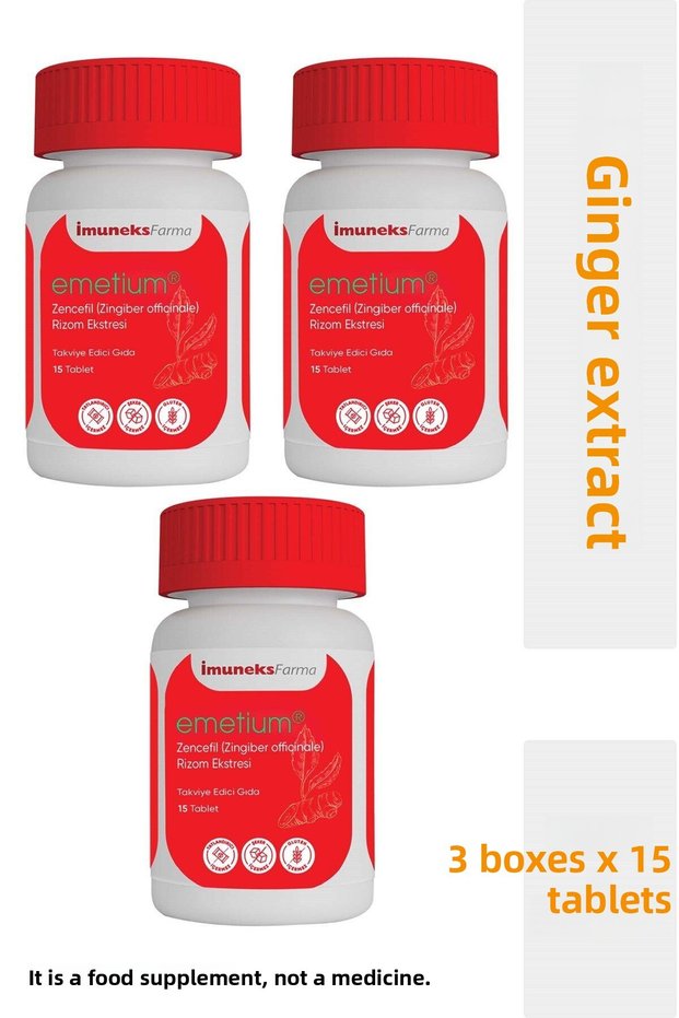 İmuneks Farma Emetium Ginger Food Supplement Containing Rhizome Extract 15 Tablets X 3 Pieces