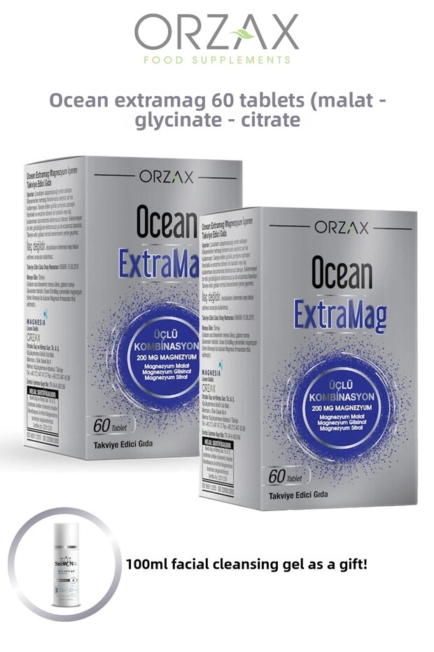 Extramag Citrate-Malate-Bisglycinate Magnesium Complex 60 Tablets 2 Pcs + 100ml Facial Cleanser Gift