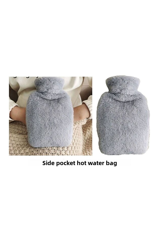 Hot Water Bag with Side Pocket Gray Plush Thermophor 27X17X2Cm 750ml