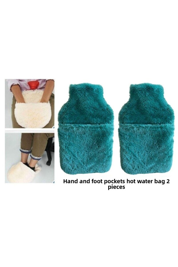 Warm Water Bag 2 Pcs, Green Plush Thermofor with Pocket 32,5X17,5Cm 1500 ml