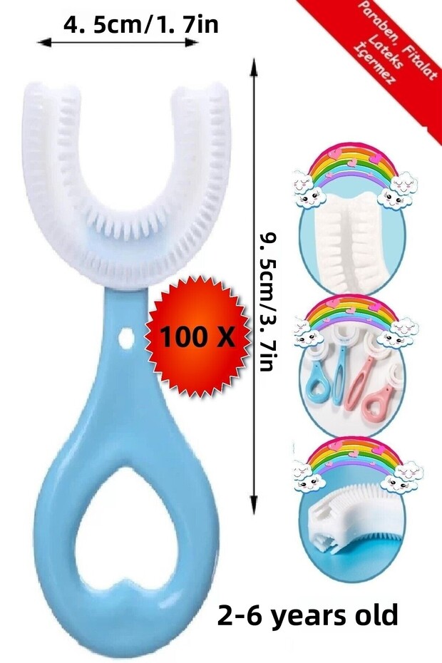 U Shape Baby Toothbrush Blue Color 100 Pieces (2-6 Years)