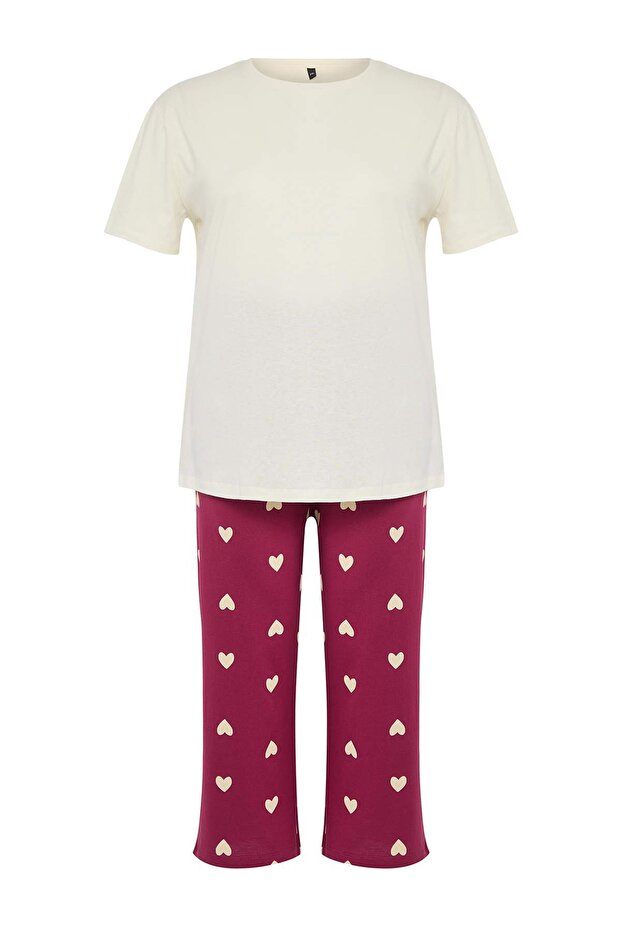 Mürdüm Kalp Desenli Kapri Örme Pijama Takımı TBBSS25AI00002 - 5