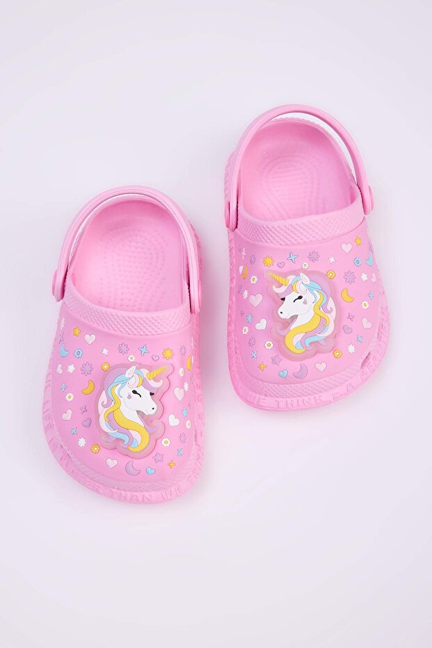 Pembe Işıklı Önü Kapalı Unicorn Figür Detaylı Kız Çocuk Kids Sandalet Terlik TAKSS25TE00051 - 3