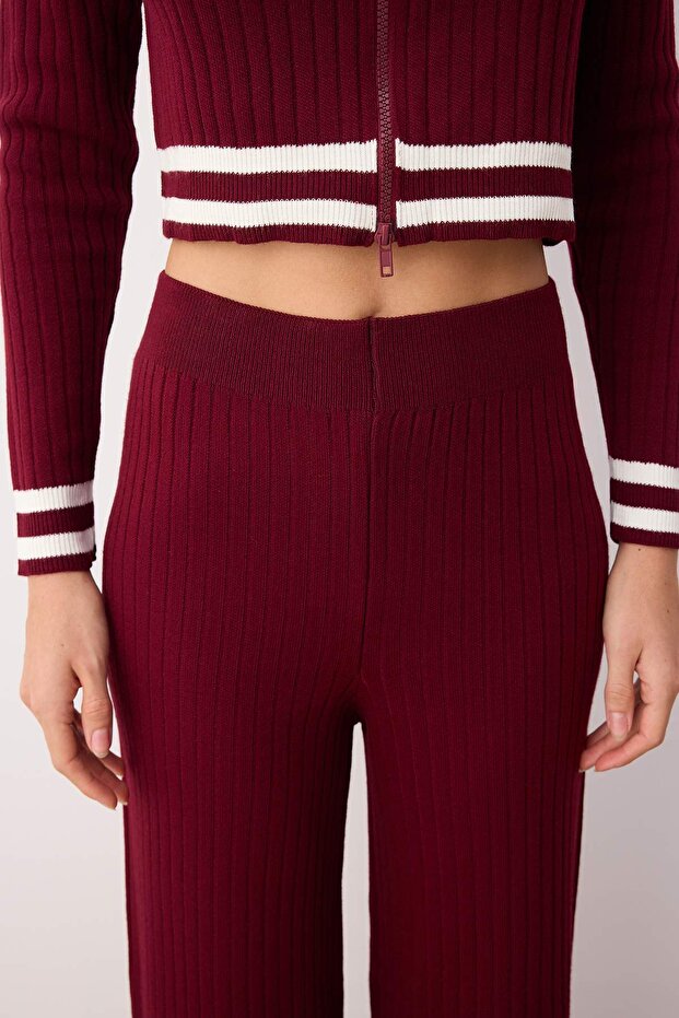 Bordo Fermuarlı Triko Alt-Üst Takım TWOAW25AU00058 - 4