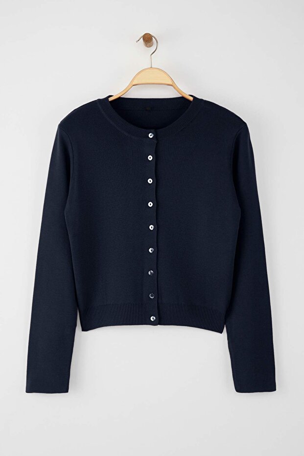 Wardrobe Essentials Lacivert Düğme Detaylı Pamuklu Basic Triko Hırka | TWOAW26HI00001 - 6