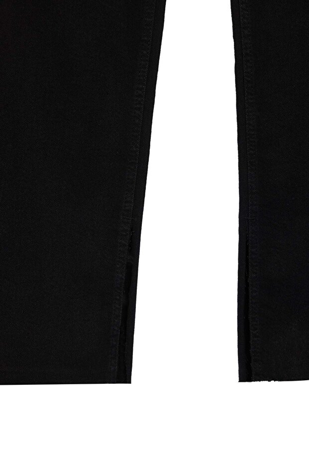 Siyah Yüksek Bel Yırtmaç Detaylı Flare Fit Büyük Beden Jeans TBBAW26CJ00000 - 7