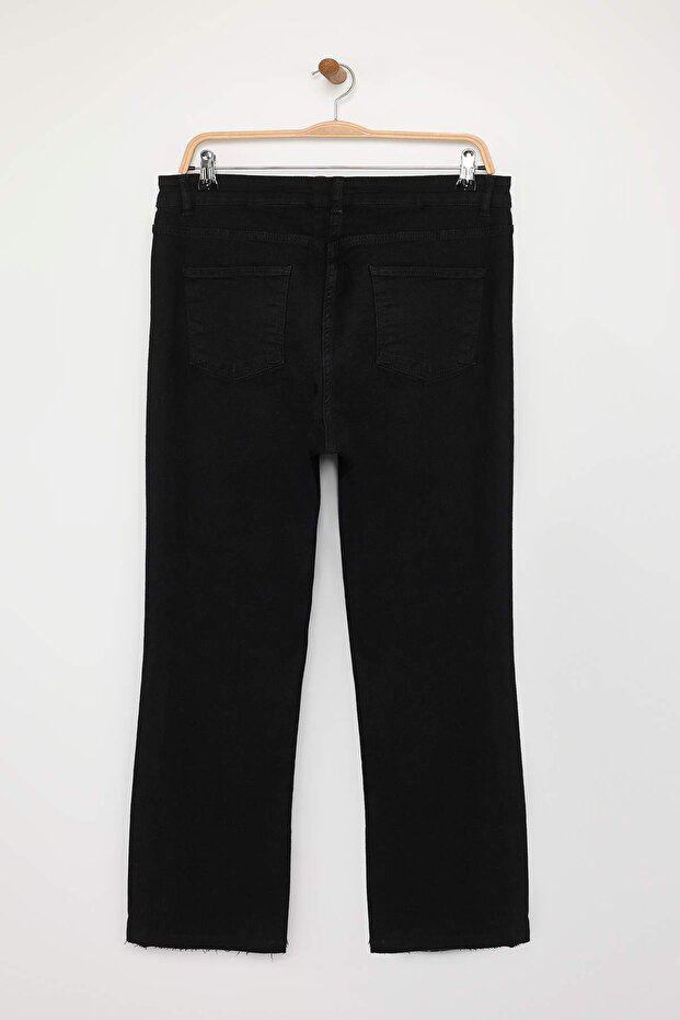 Siyah Yüksek Bel Yırtmaç Detaylı Flare Fit Büyük Beden Jeans TBBAW26CJ00000 - 8
