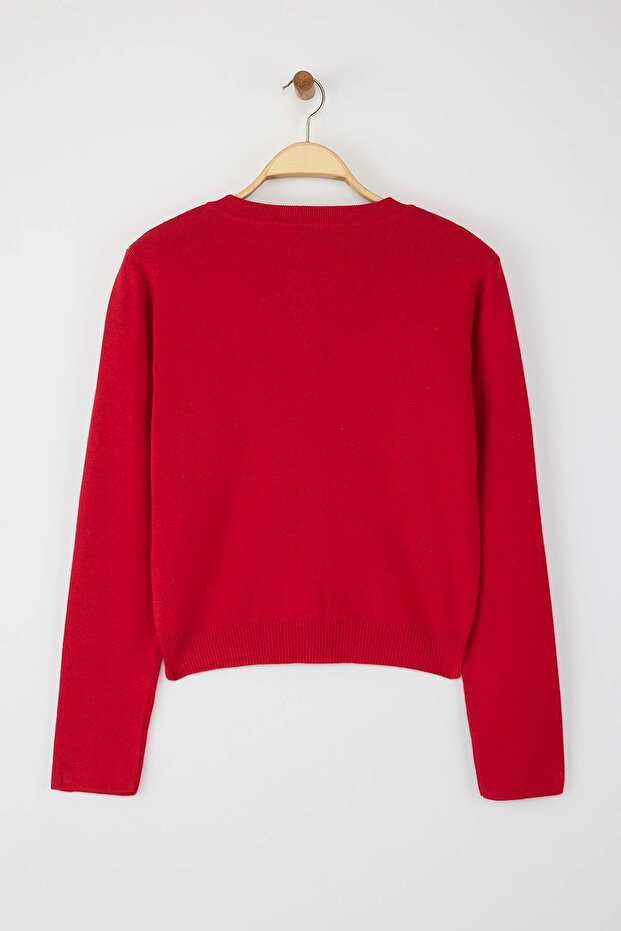 Wardrobe Essentials Kırmızı Düğme Detaylı Pamuklu Basic Triko Hırka | TWOAW26HI00001 - 6