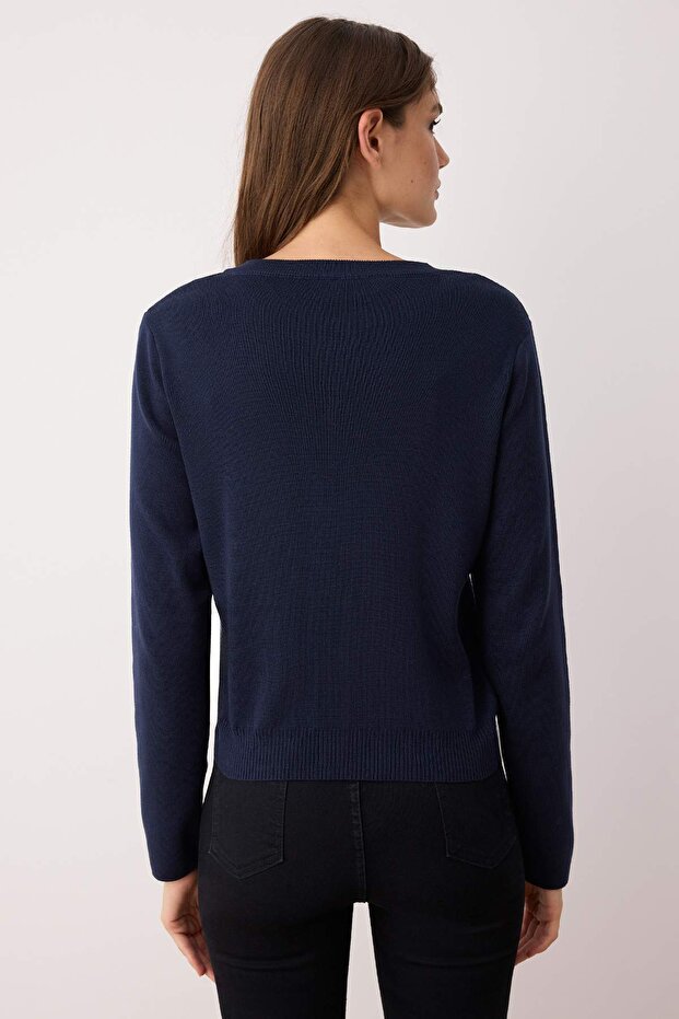 Wardrobe Essentials Lacivert Düğme Detaylı Pamuklu Basic Triko Hırka | TWOAW26HI00001 - 5