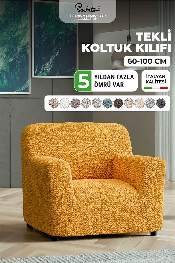 Lastikli Esnek ve Yıkanabilir Tek Kişilik Koltuk Örtüsü Koltuk Kılıfı - Ocre - 1