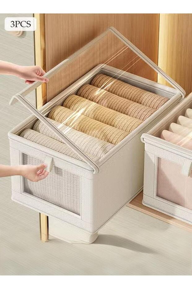 3-piece Clothing Storage Box With Transparent Lid And Window, Cube Storage Box - 7
