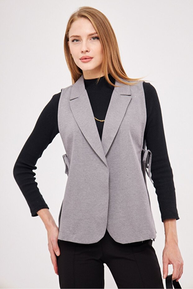 Women's Gray Men's Collar Side Tie Vest Arm-25K 001007