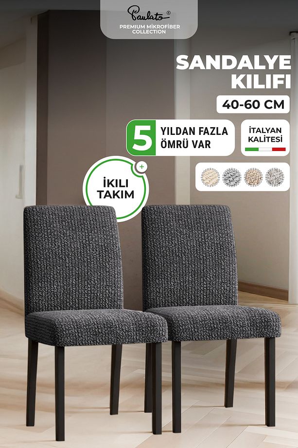 Sandalye Kılıfı Sandalye Örtüsü Mutfak Sandalye Koruma Kılıfı Seti (2 adet) - Antrasit - 1