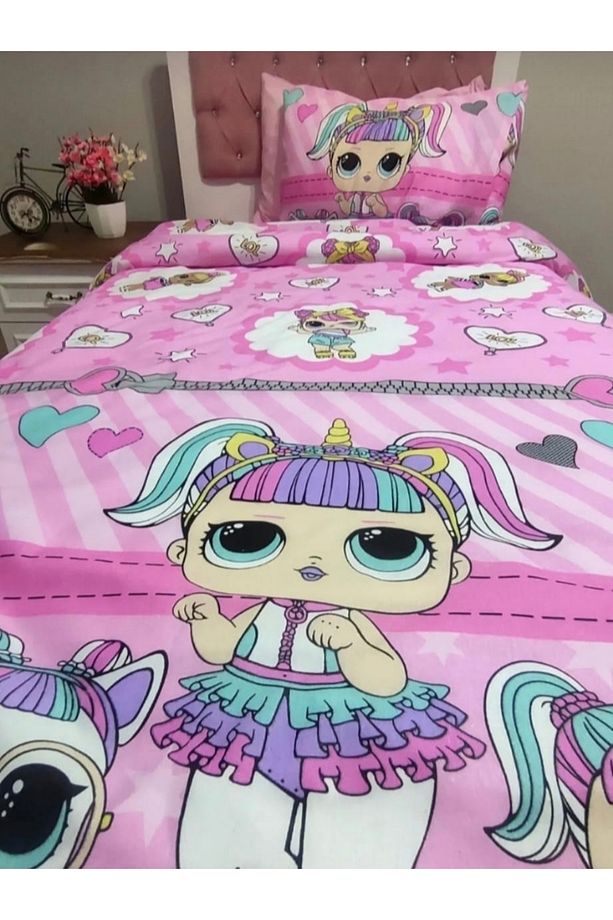 Pamuklu ranforce kumaş LoL bebek tek kişilik nevresim tam takım - 3