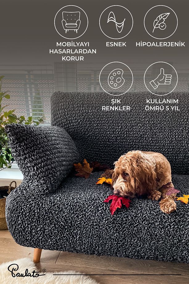 Lastikli Esnek Ve Yıkanabilir Tek Kişilik Koltuk Örtüsü Koltuk Kılıfı - Antrasit - 8