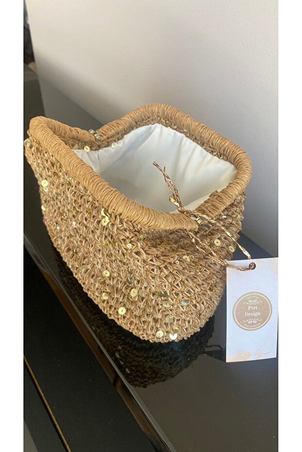 Pullu Hasır Portföy El Örmesi Çanta 25x18 Astarlı - 4