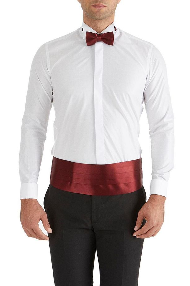 Gk 148 Slim Fit Duble Manşet Ata Yaka Beyaz Damatlık Smokin Gömlek - 1