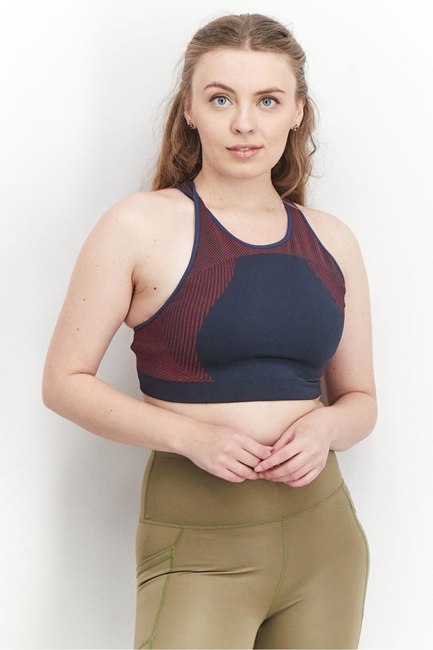 Women Non Padded Low Impact Running Sports Bra, Navy and Maroon