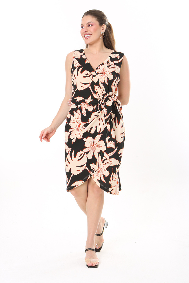 Women's Plus Size Color Side Tie Wrap Dress 65N37741
