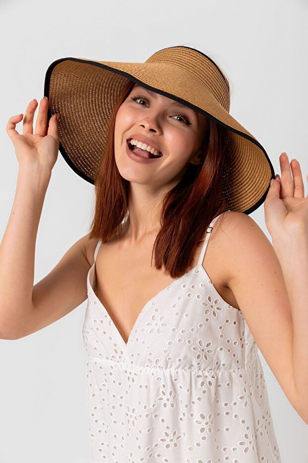 Camel Güneş Koruyucu Tepesi Açık Katlanabilir Hasır Vizör Şapka Hsr2077 - 4