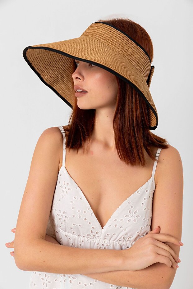 Camel Güneş Koruyucu Tepesi Açık Katlanabilir Hasır Vizör Şapka Hsr2077 - 7