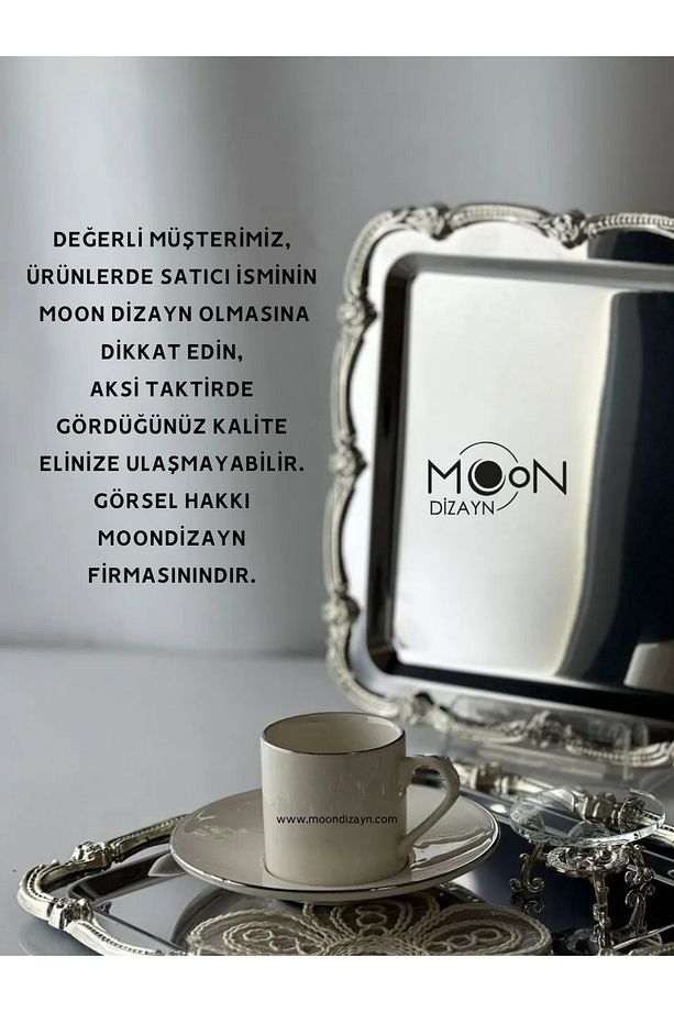 6 Adet Metal Ayaklı Gold Kulplu Döküm Tek Kişilik Çay Kahve Sunum Tepsisi - 2