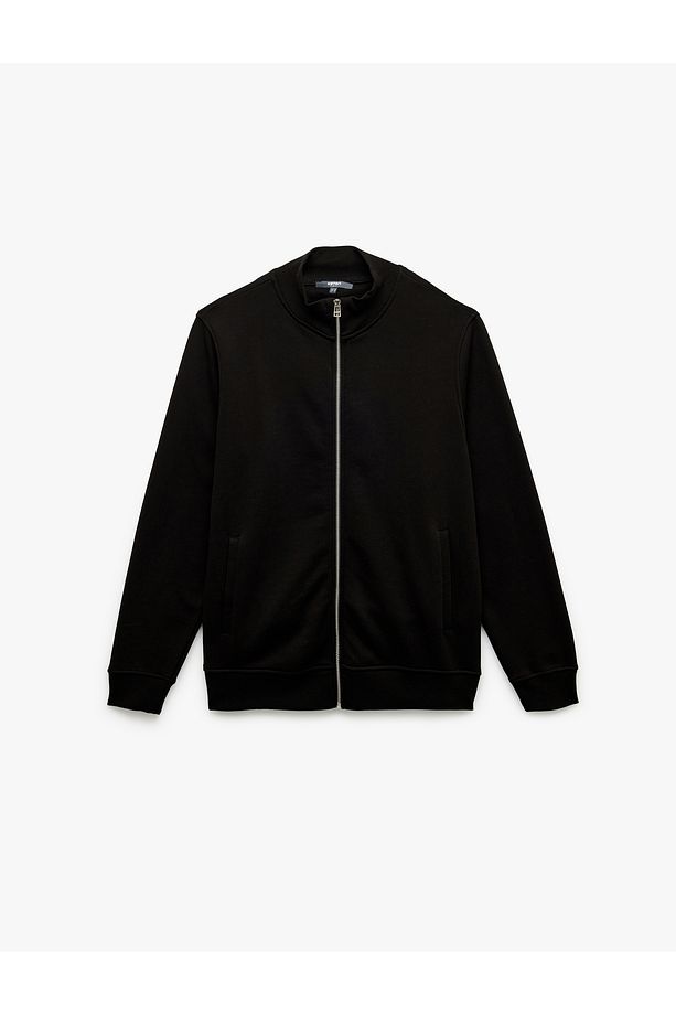 Şardonlu Uzun Kollu Cep Detaylı Basic Fermuarlı Sweatshirt - 3
