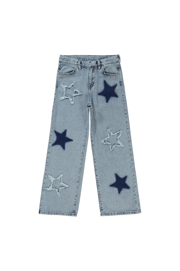 Girl's Star Embroidered Blue Denim Trousers 6-15 Years