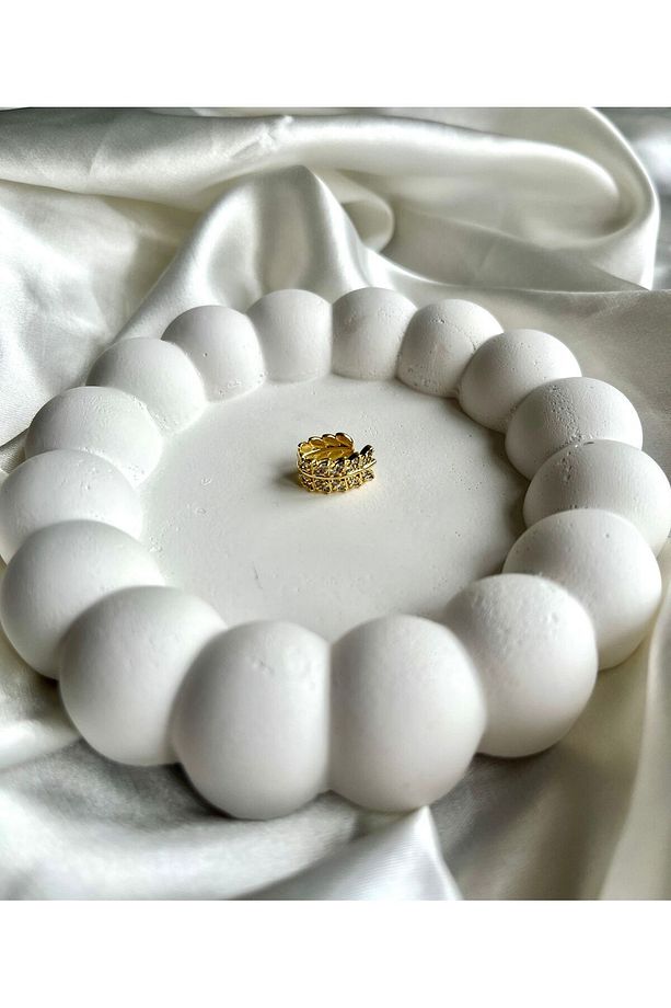 Gold Yaprak Desen Zirkon Taşlı Earcuff - 2