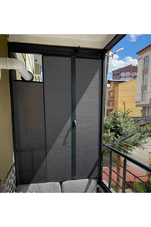 ANTRASİT PLİSELİ CAM BALKON PERDESİ KANCALI VEYA VİDALI MONTAJ - 7