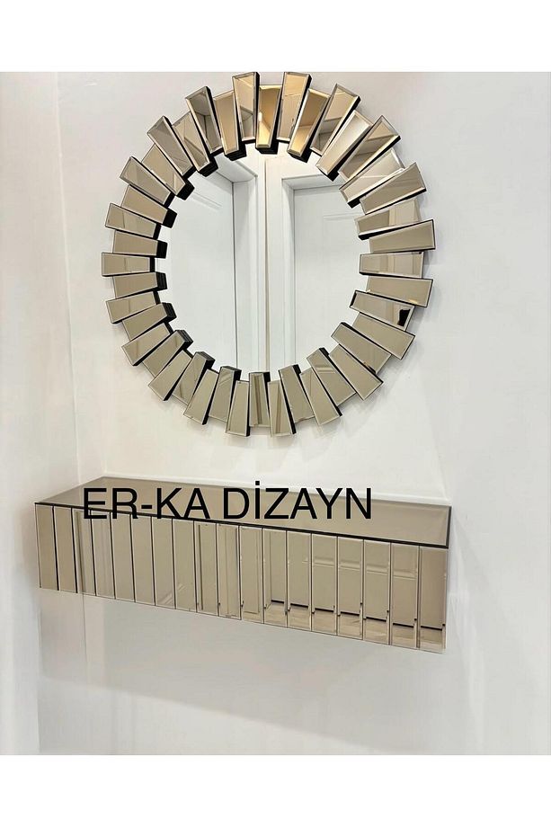 Ayna 90*40*12 Ultra Lüks Gerçek Ayna Dresuar piyano Takımı Seti AYAKSIZ Çekmeceli (BRONZ)  Renk - 3