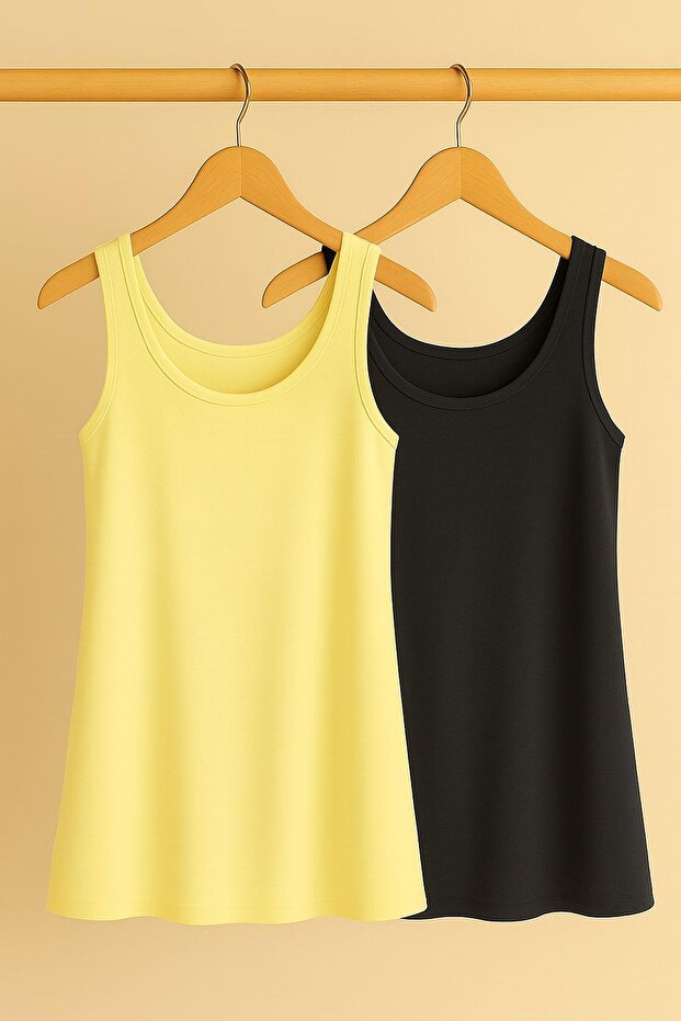 2 Pieces A-Line Comfortable Fit Basic Thick Strap Undershirt T-Shirt - 1