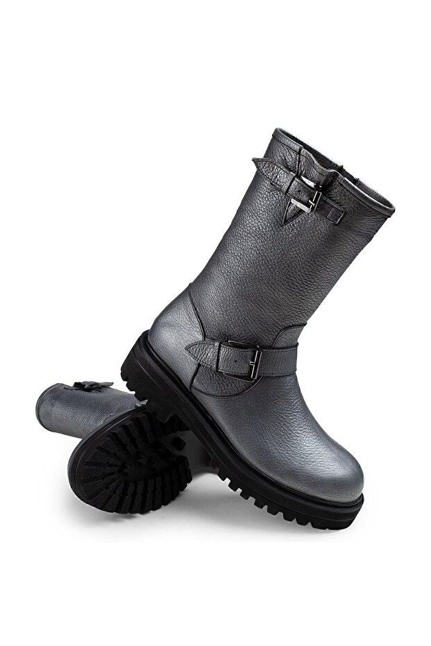 Hakiki Deri Gri Kadın Bot - 3