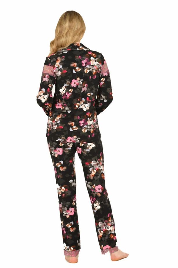 Kadın Viskon Önü Düğmeli Desenli Kışlık Pijama Takımı 3903 - 1 Adet - 2