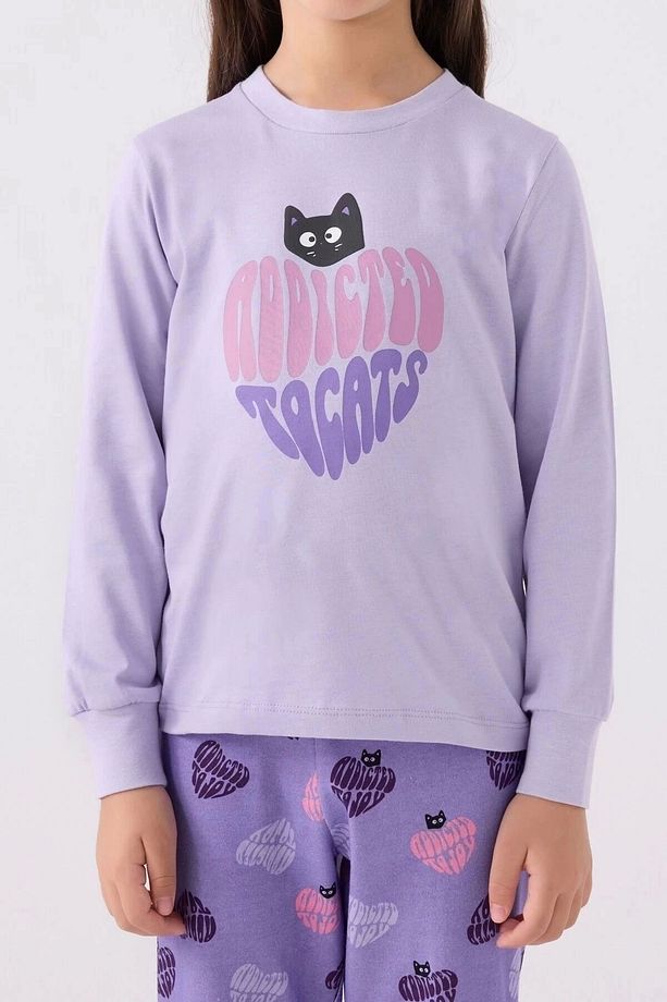 Kız Çocuk Mor Uzun Kol Pijama Takım - 3