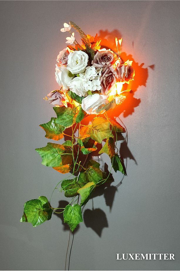 Neon Led Işıklı Dekoratif Duvar Saksısı Yapay Çiçek Vazosu Yuvarlak Iç Mekan Bitki Aydınlatma Süsü - 9