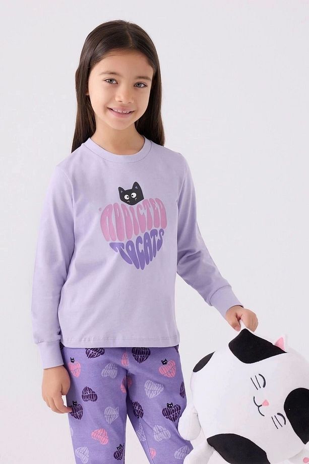 Kız Çocuk Mor Uzun Kol Pijama Takım - 2