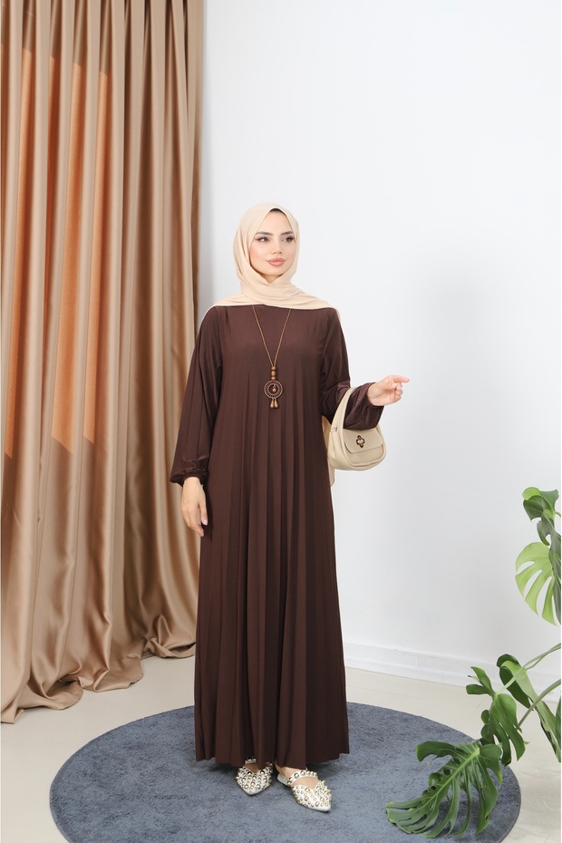 KOLYELİ PİLİSELİ SANDY ELBİSE - 3