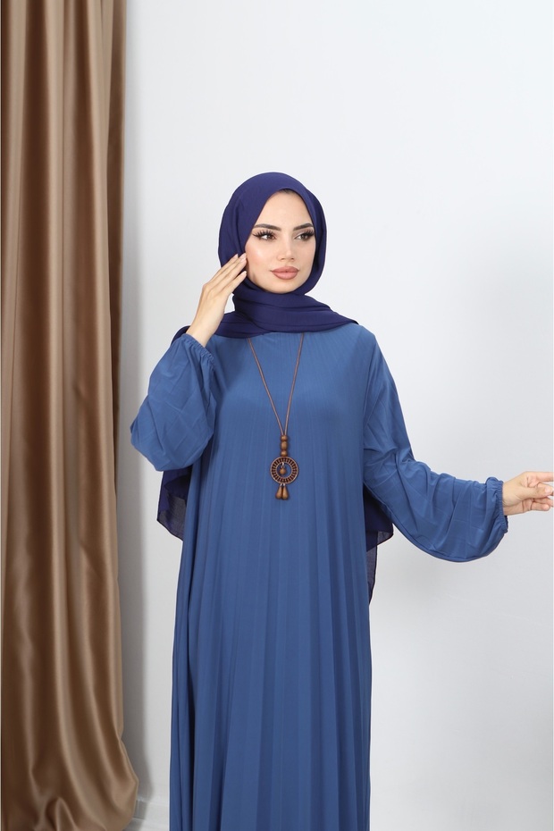 KOLYELİ PİLİSELİ SANDY ELBİSE - 5