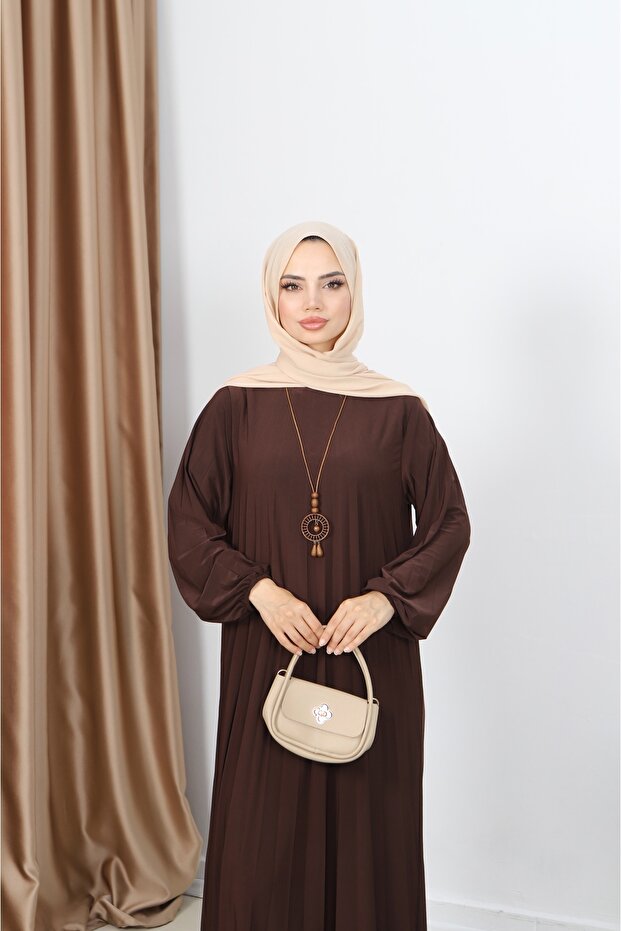 KOLYELİ PİLİSELİ SANDY ELBİSE - 5