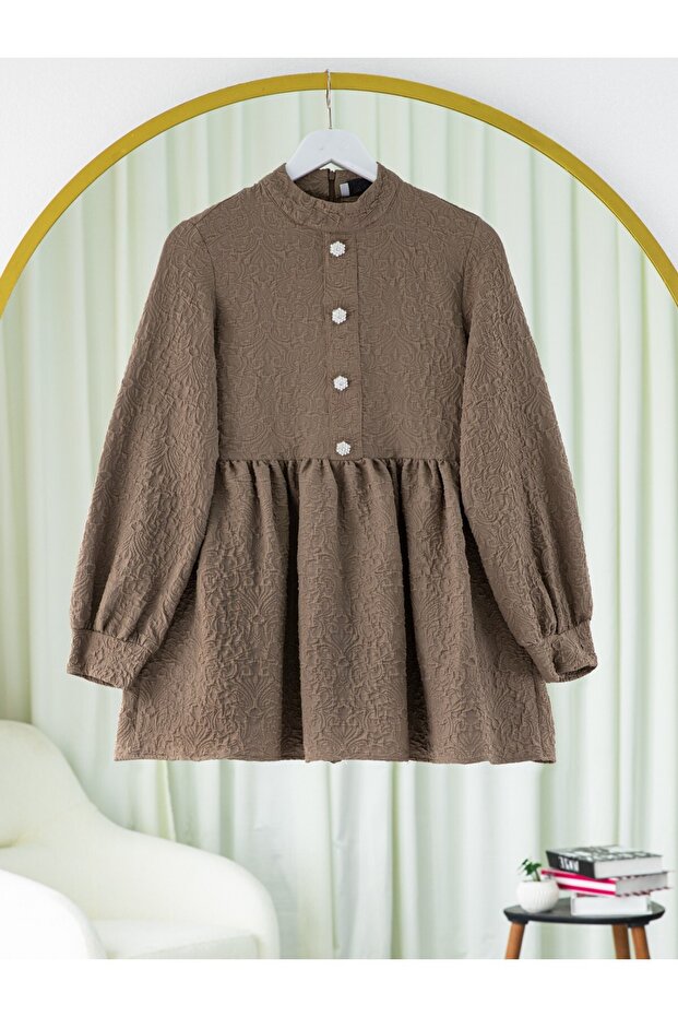 Tunic with stone button detail on the front and zipper on the back - light brown - 2