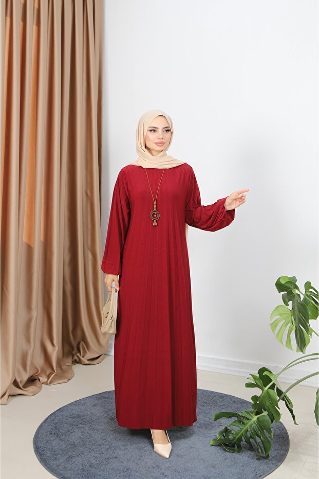 KOLYELİ PİLİSELİ SANDY ELBİSE - 3