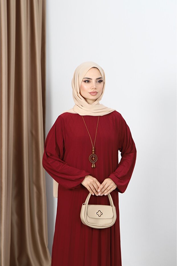 KOLYELİ PİLİSELİ SANDY ELBİSE - 5