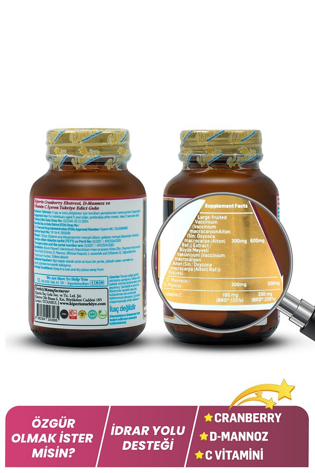 Cranberry, D-mannoz, C Vitamin - Idrar Yolu Sağlığı (60KAPSÜL & 1400MG) - 3