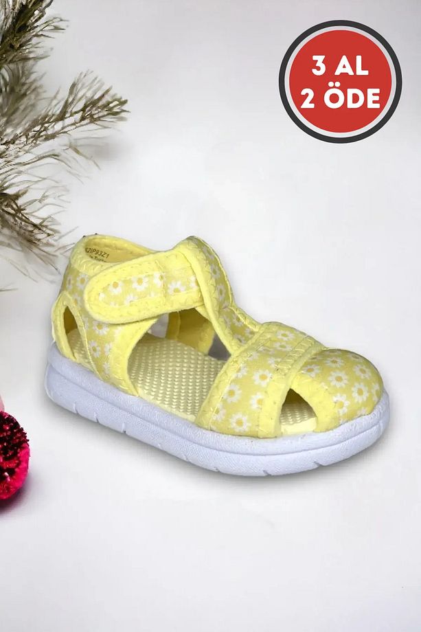 Sarı Yumuşak Baskılı Unisex Çocuk Sandalet - 1