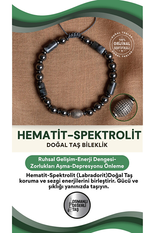 Certified Hematite - Dumortierid Natural Stone Bracelet with Silver Apparatus