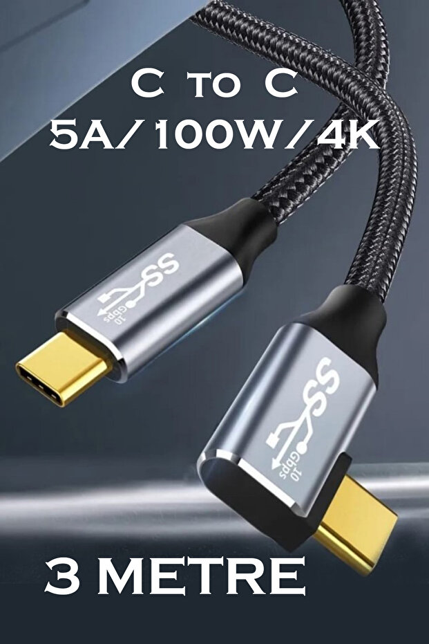 C14 Type-c To C 90 Derece 5a/100w/10gbps Şarj Data Ve 4k Görüntü Aktarım Kablosu -3mt - 1